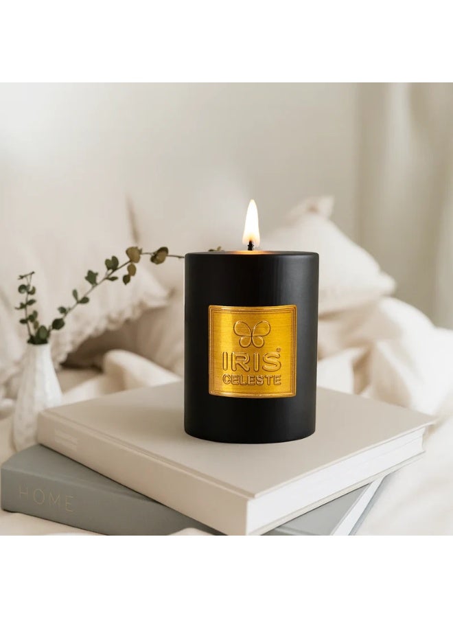 IRIS CELESTE Black Oud Scented Pillar Candle 3 inch- 320grams, 11oz| 40 hours Burn-time | Warm Woody Fragrance | Perfect for Festivities & Gifting, Ceremonies, Meditation & Room Perfuming - Image 5